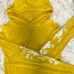 yellow thin hoodie with floral design